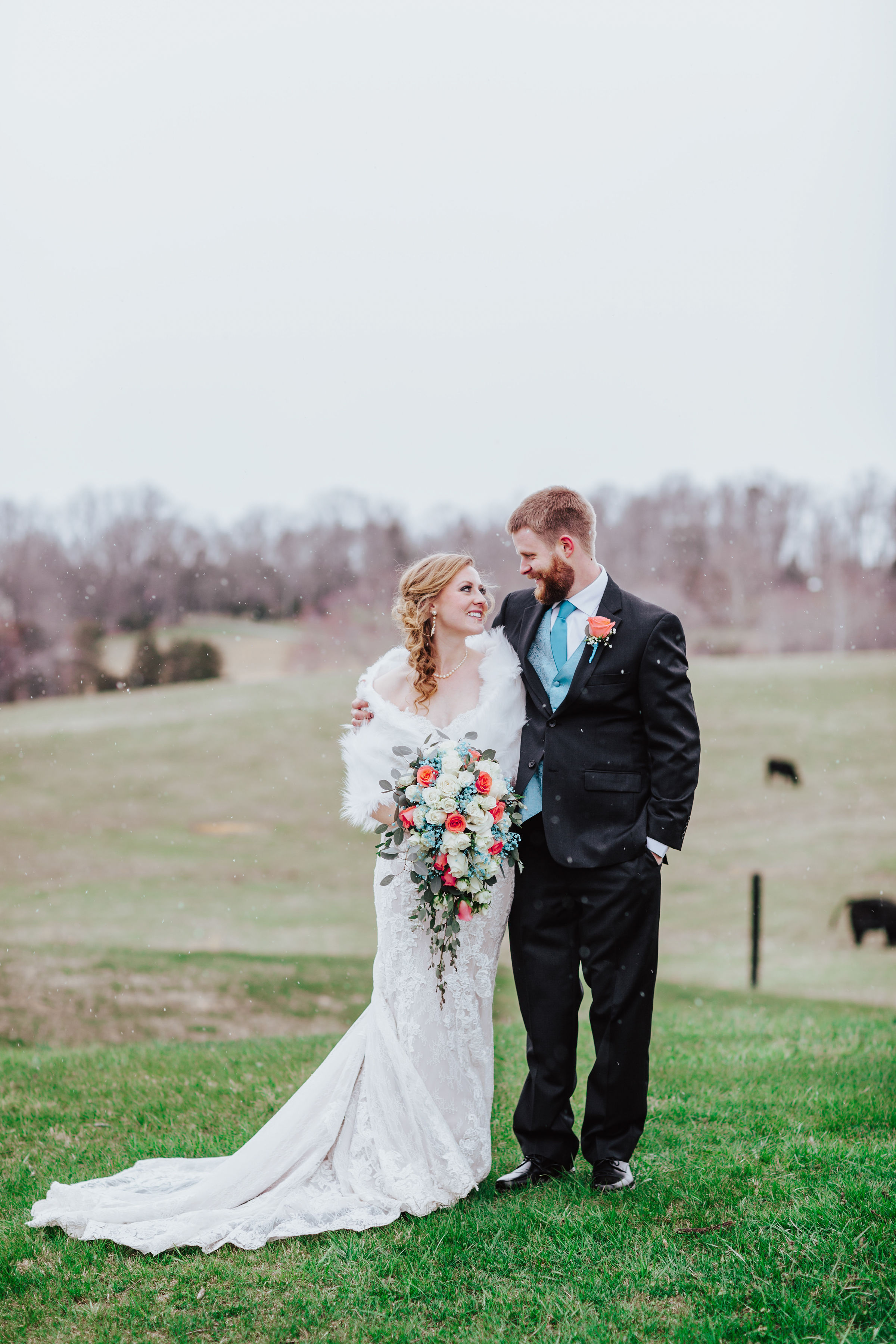 Barn Wedding in Virginia, couple standing out in the grass